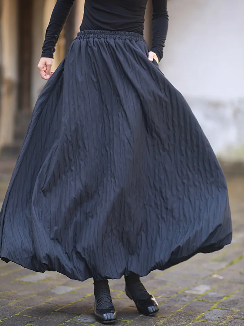 Tiyihailey Damen-Maxirock in A-Linie mit Taschen, elastischer Taille, schwarz, weiß, lang, Maxi-Herbst-Winter-Fleece, 2025, neu