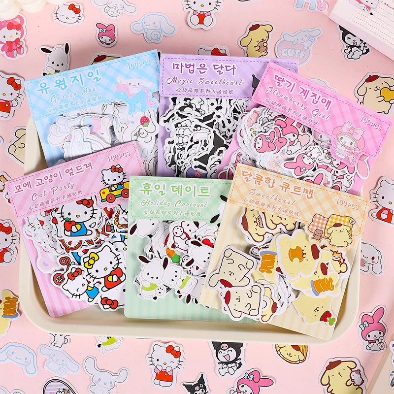 

Kawaii Hello Kitty Paper Stickers Cute Cartoon Toys Booklet Stationery Stickers Desktop Accessories Student Gifts Wholesale