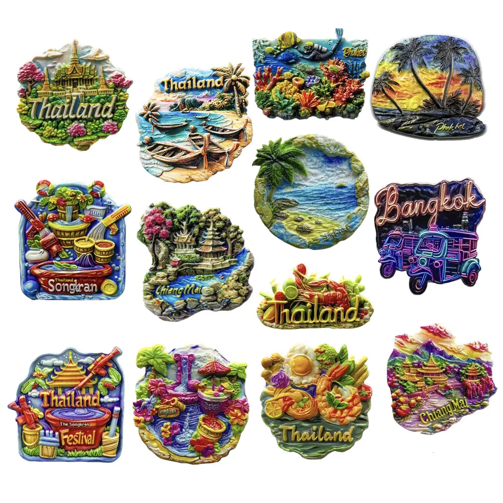 Asia Thailand Resin 3D Fridge Magnets Tourism Souvenir Refrigerator Sticker Handicraft Gift Decoration