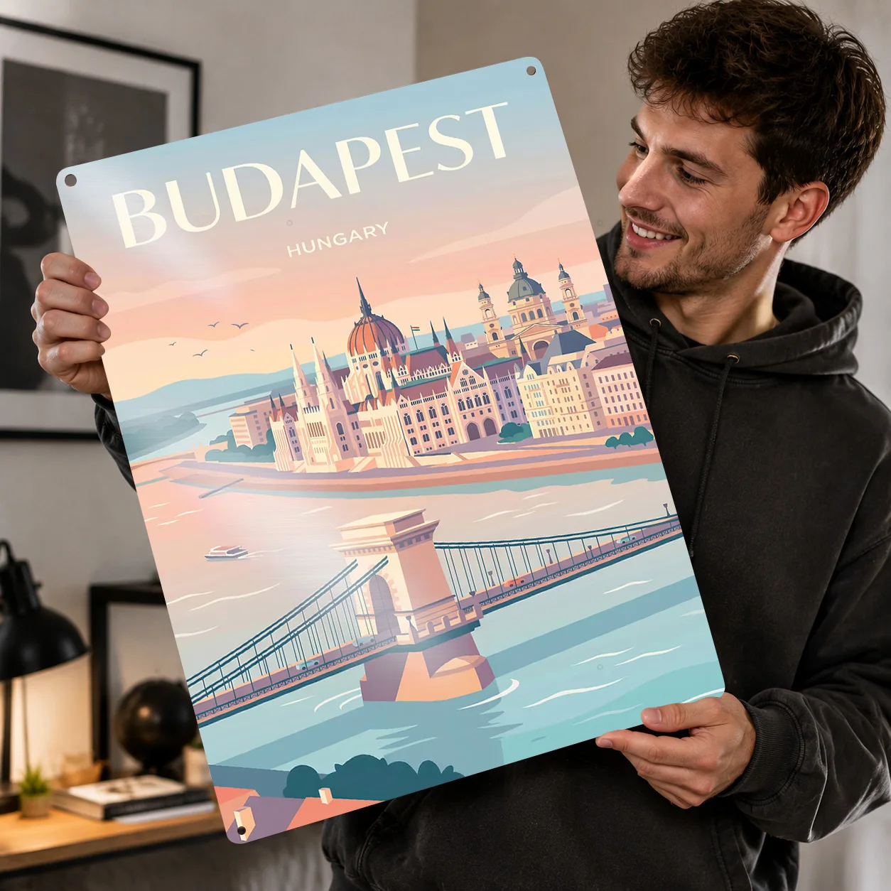 Budapest Travel Personalized 3D Textured Metal Poster Wall Art Vintage Tin Signs for Interior Decoration Living Room Decor House