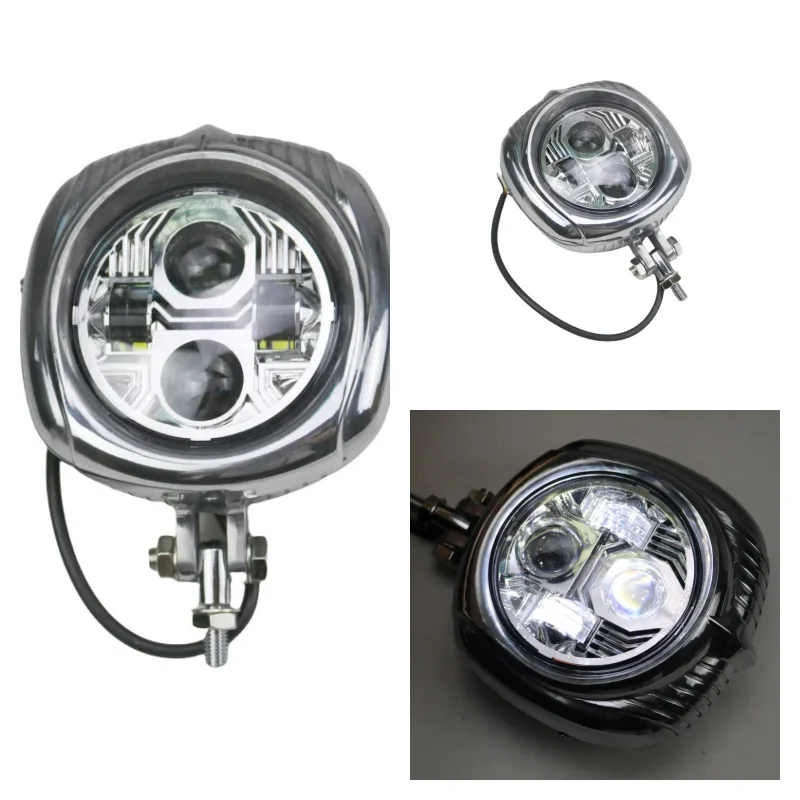 

Motorcycle LED Headlight Hi/Lo Beam Retro Headlamp Visor 10mm Bottom Mount for Harley Honda Yamaha Suzuki