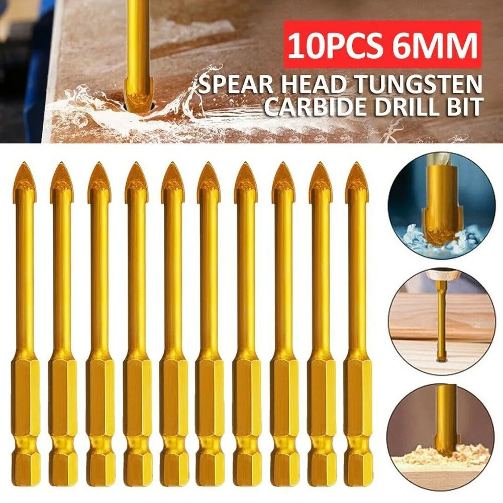 10 Stuks 6Mm Gelegeerd Keramisch Goud Speer Boor Kop Superhard Voor Het Boren Van Keramische Tegels Marmeren Glas Elektrisch Gereedschap Accessoires