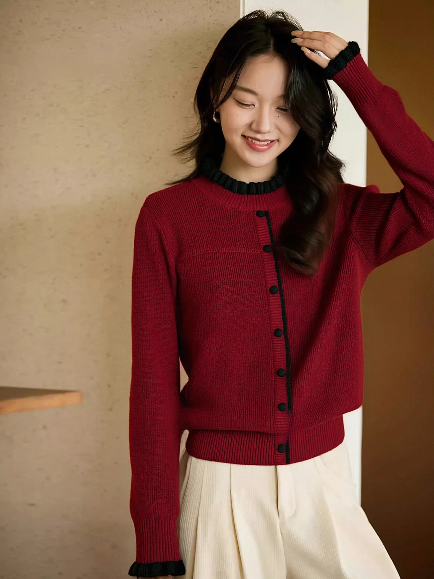 

Chivirin Camere Knitted Sweater Women's Faion Casual Sle Versatile Slimming Top for New Year Spring Season