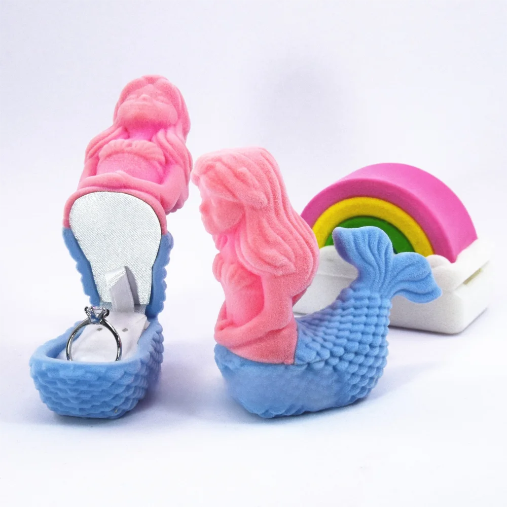 귀여운 벨벳 크리 에이 티브 링 케이스 백조 인어 귀걸이 악세사리 케이스 꽃 팔찌 목걸이 쥬얼리 포장 홀더 소녀