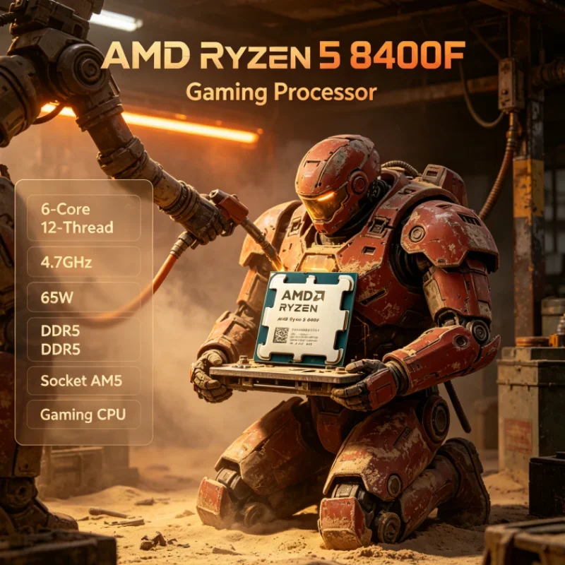 AMD Ryzen 5 8400F Gaming Desktop Processor 6-Core 12-Thread 65W Socket AM5 Zen 4 DDR5 Unlocked PCIe 4.0 4.7GHz L3=16M