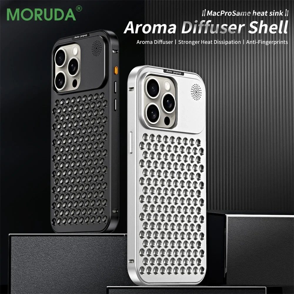 

Alloy Heat Dissipation Fragrance Phone Case for iPhone 15 Plus 14 ProMax 12 13 Pro Max Snap Buckle 2in1 Armor Shockproof Cover