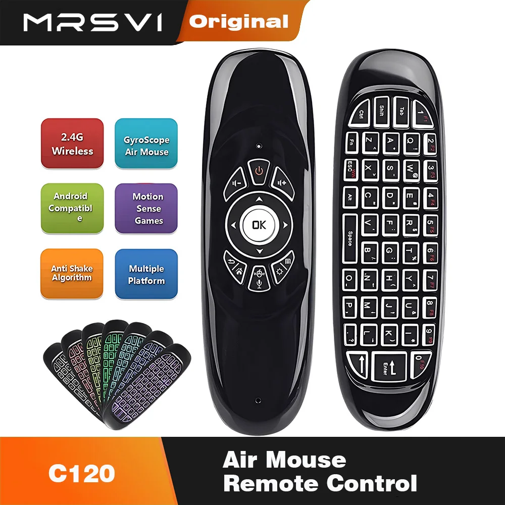 MRSVI Air Mouse Remote Control C120 with 7-Color Backlight Gyro Sensor Wireless 2.4G RF Keyboard For Android Smart TV Box
