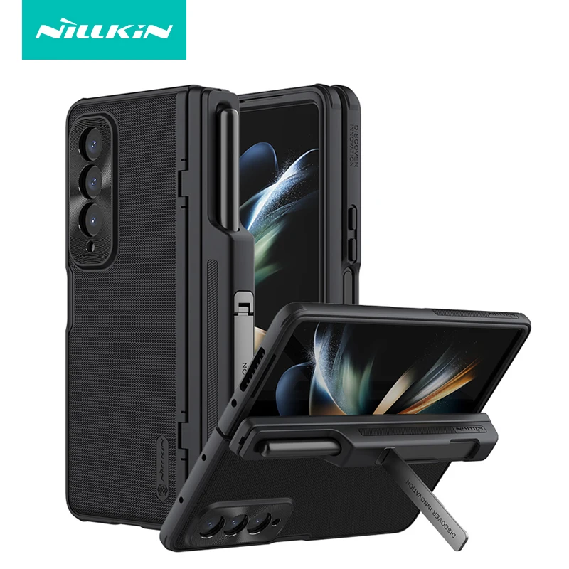 

For Samsung Galaxy Z Fold 4 5G NIllkin Super Frosted Shield Case Camera Protection Kickstand With S-Pen Holder for Z Fold 4