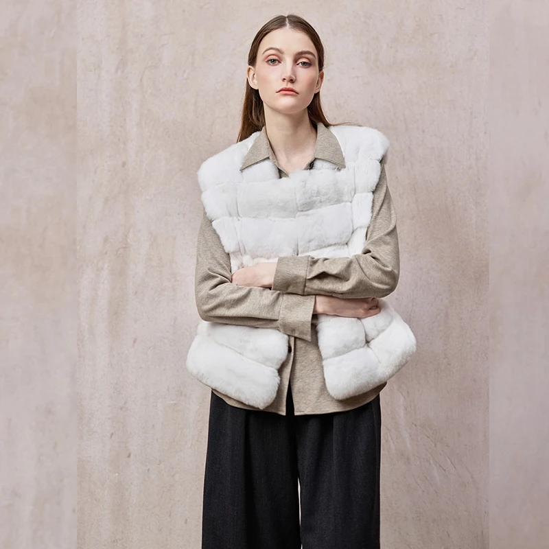 Ftangaiur Zimowy Import Czysta Biel Cyjanowy Niebieski Płaszcz Kamizelka z Szynszilli Damski Elegancki Krótki Kamizelka z Szynszilli w Naturalnym Kolorze z Dekoltem O-Neck