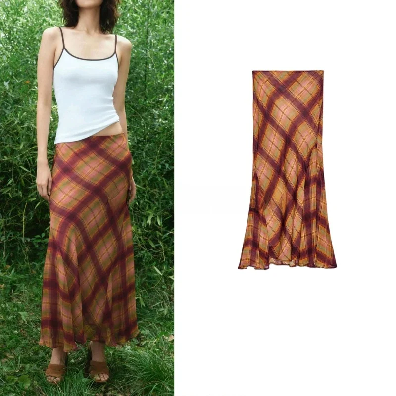 

Autumn New Arrival Casual Sle Long A-Line Skirt with Plaid Design mid Waist Midi Skirt for Women Ci Commute Casual Wear