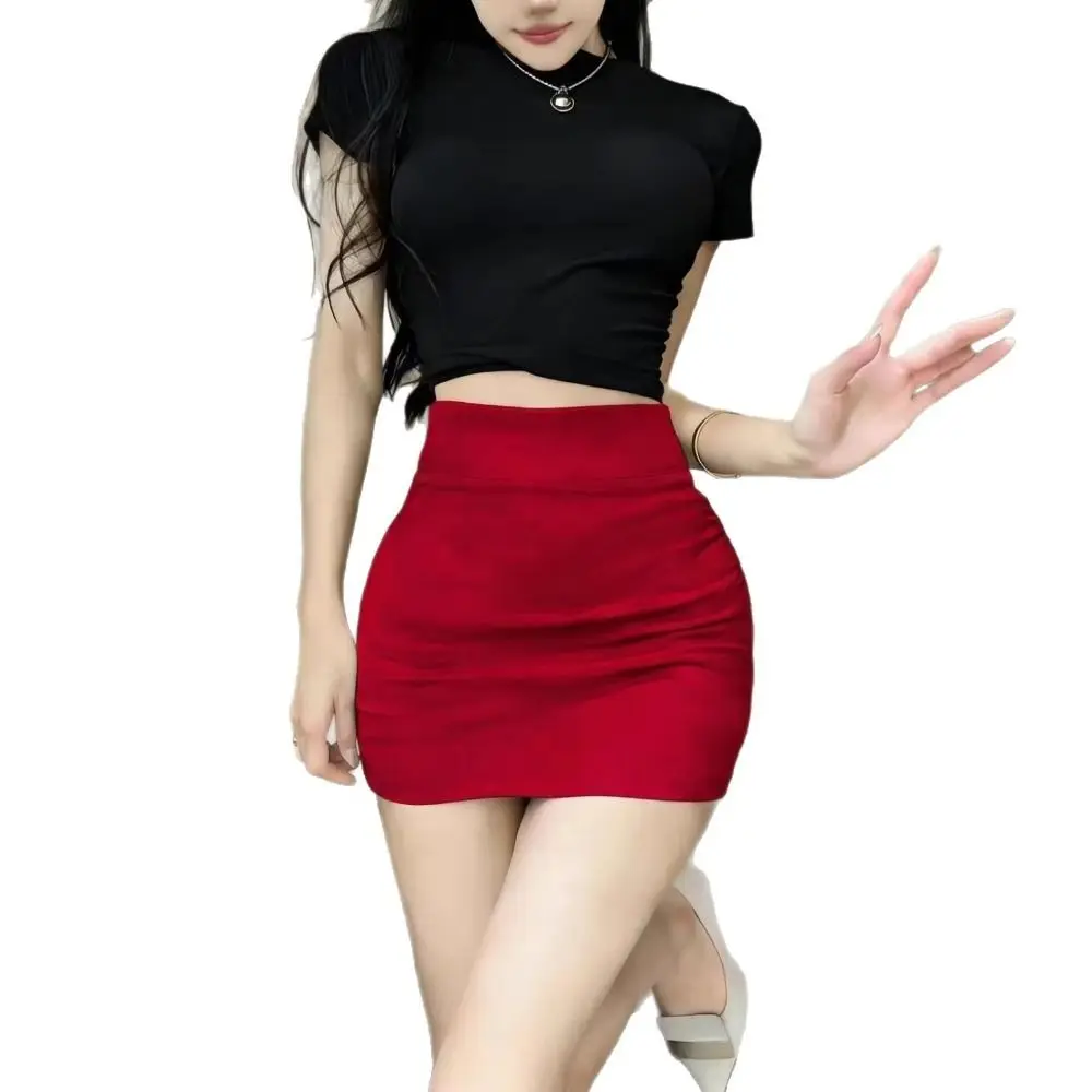 

Fashion Polyester Bodycon skirt No Inner Casual Wrap hip skirt High Elastic Mini Women bottoms Daily