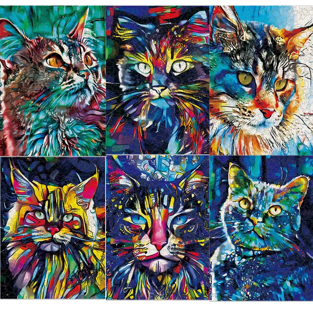 

Rectangular Cat Wooden Animal Jigsaws Creative Games Brain Twister Holiday Gifts Wood Puzzle Kids Adults High-quality DIY Toys