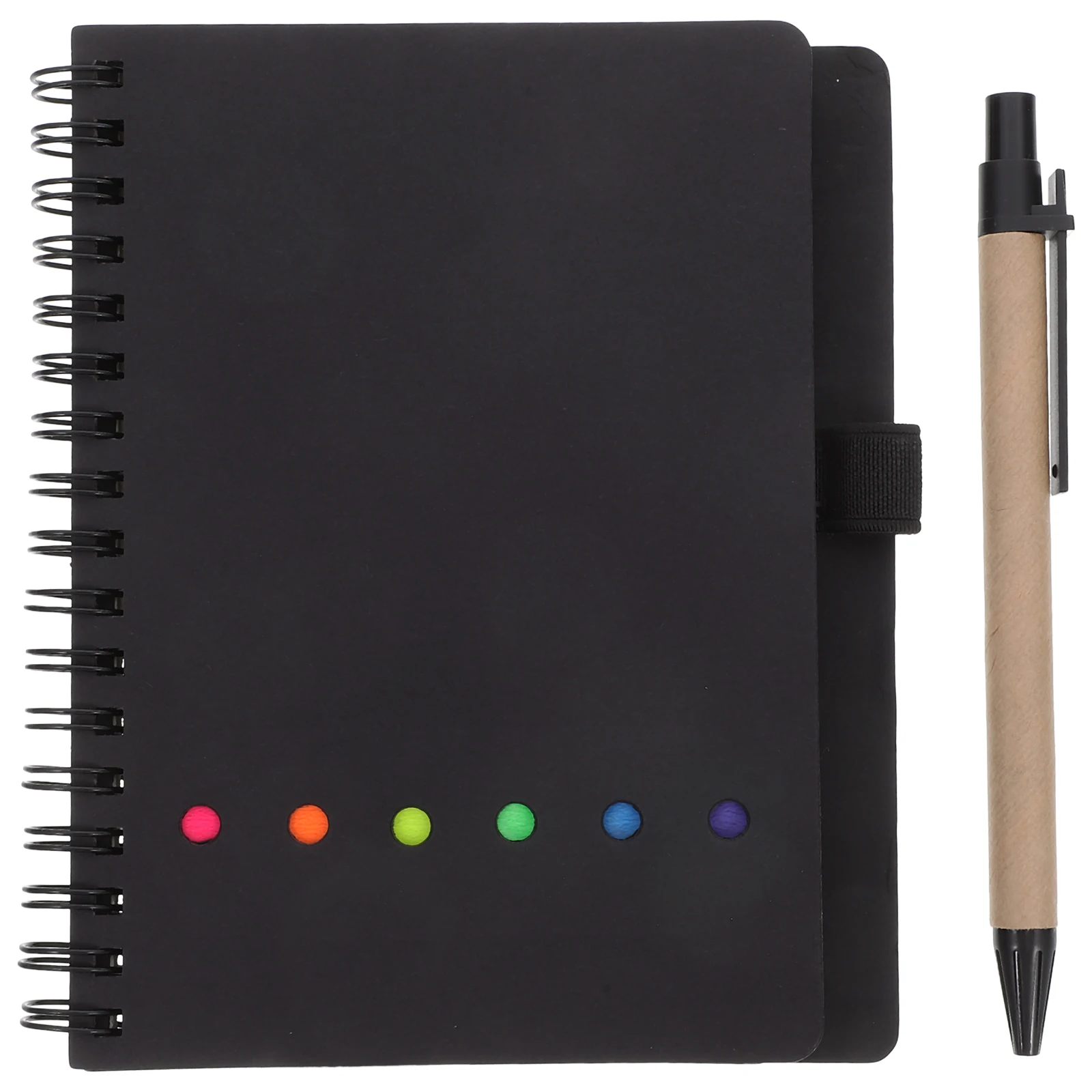 

Spiral Notebook Pocket Notepad Pen Holder Page Tabs Black for School Office Supplies Pocket Notebook with Pen