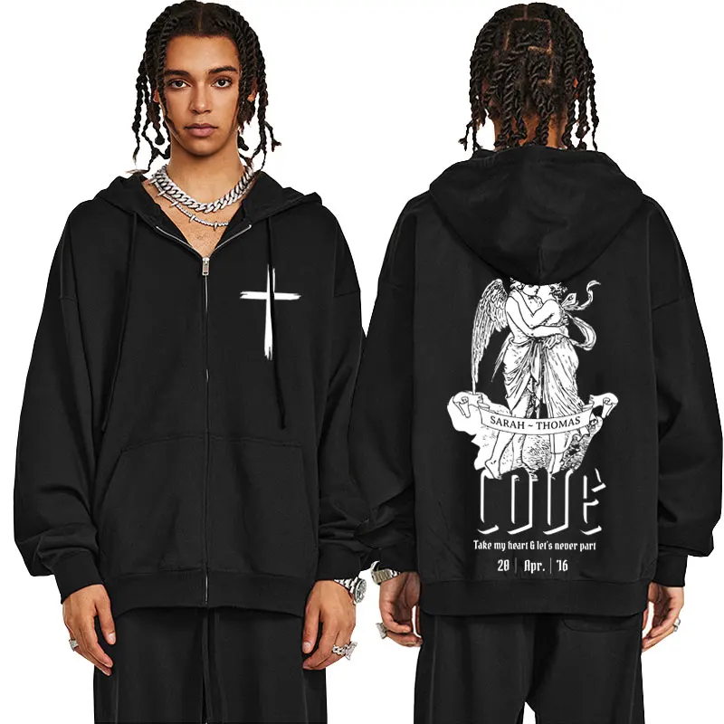 Awesome Christian Jesus Love Tare My Heart G Let's Neder Part Bible Verse Print Zip Up Jacket Men Casual Oversized Zipper Hoodie