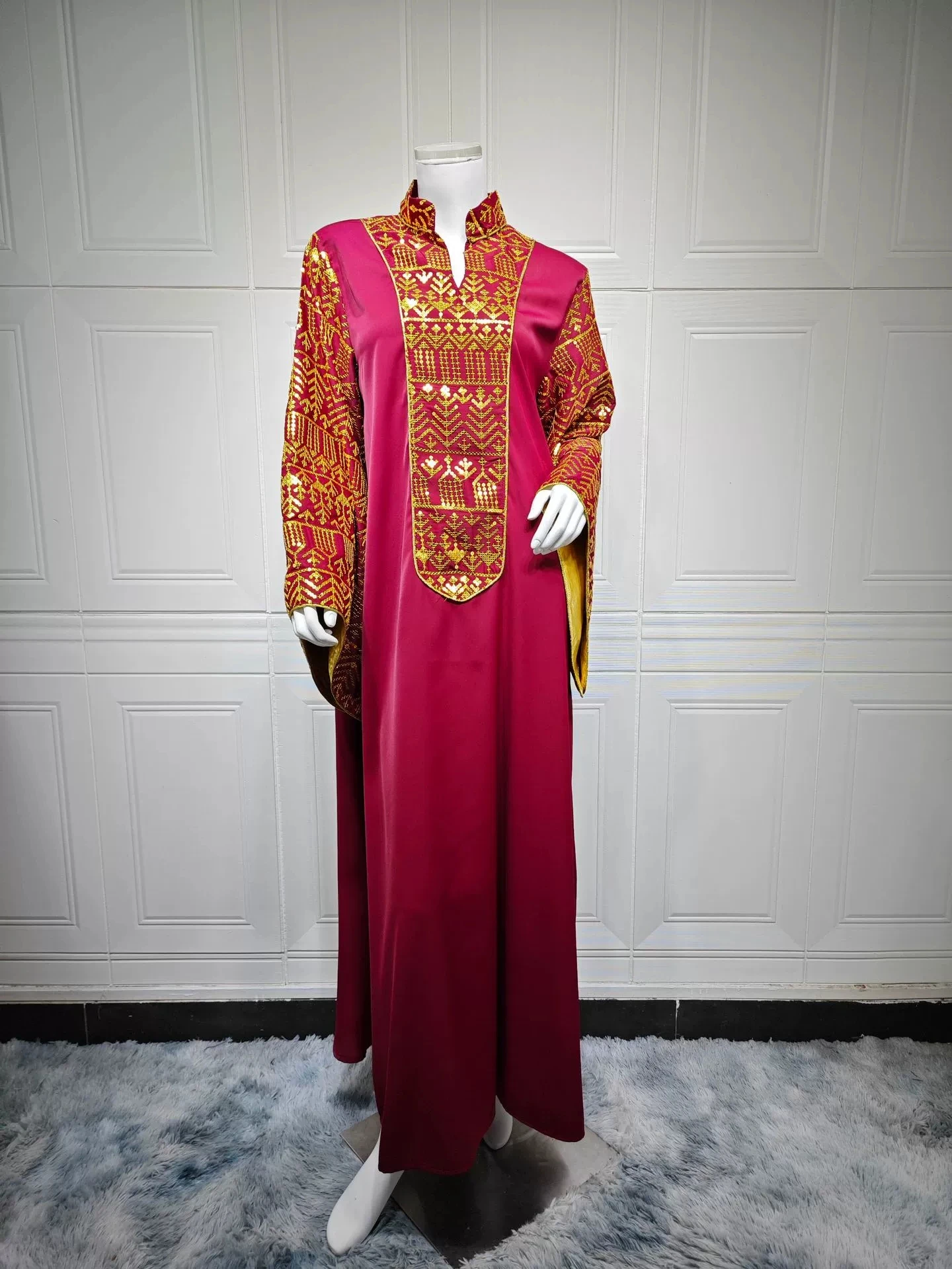 European and American women's Middle Eastern Muslim plus-size robes Dubai sequin embroidery with large sleeves-GZXX563