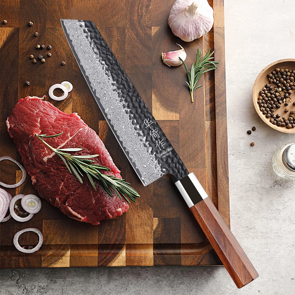 8.2-inch Japanese Kiritsuke Chef Knife Damascus Steel Sharp Cut Meat Vegetable Cleaver Hand Forged Professional Kitchen Knives