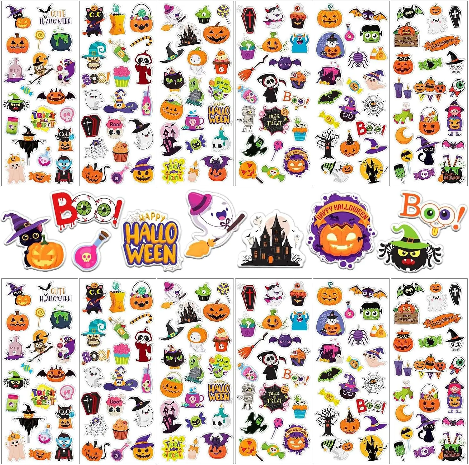 48 Pcs Wholesale Halloween Temporary Tattoo Sticker Set | Cute Cartoon Designs Party Favors