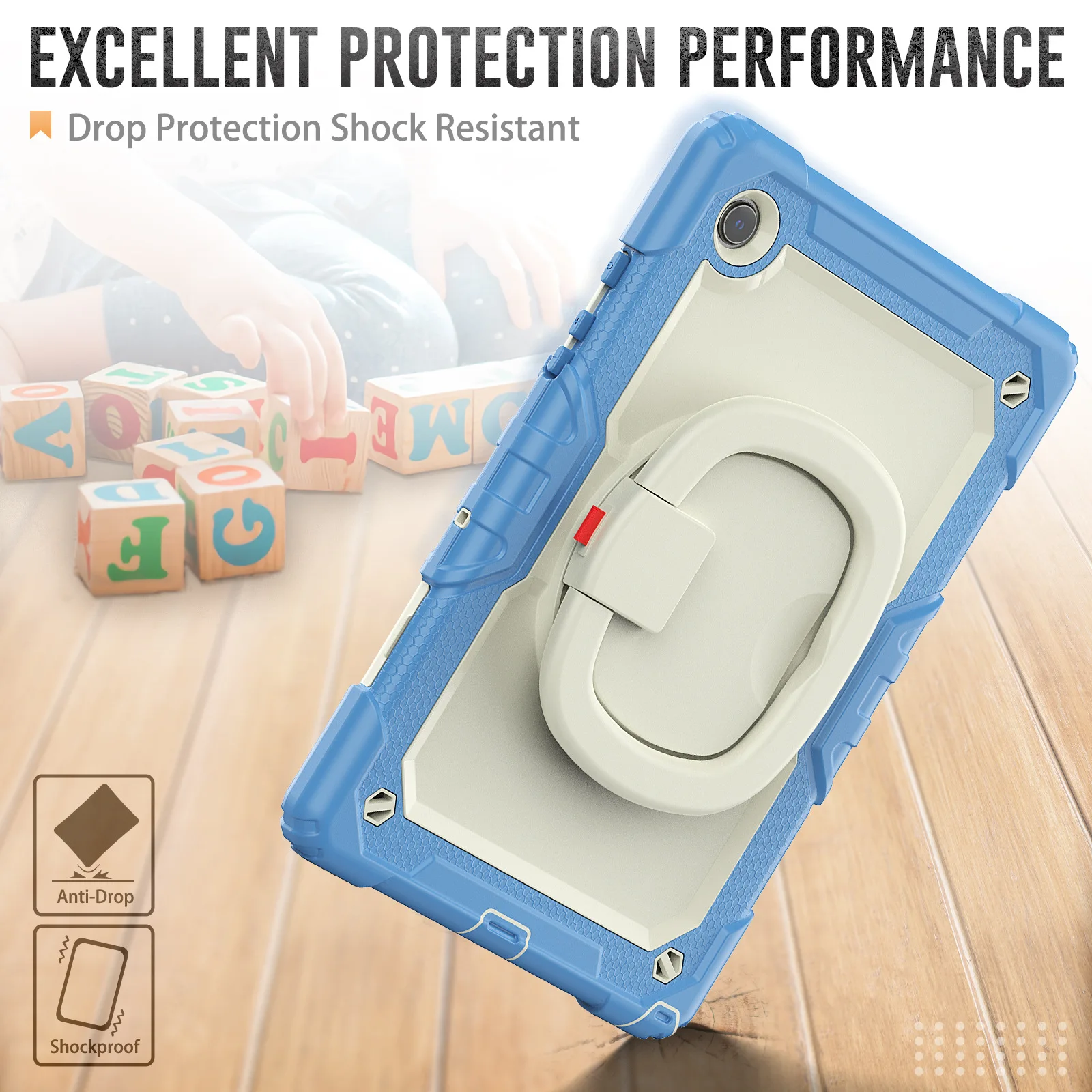 Case For Samsung Galaxy Tab A9 Plus Shockproof Cover For Galaxy Tab A7 Lite A8 Rotation Hand Ring Kids With Stand Tablet Funda