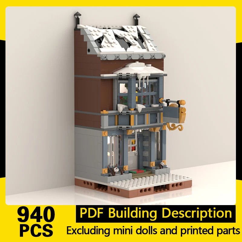 City Street View Model MOC Building Bricks Winter Village Book Store Modular Technology Gifts Holiday Assemble Toys Suit Display