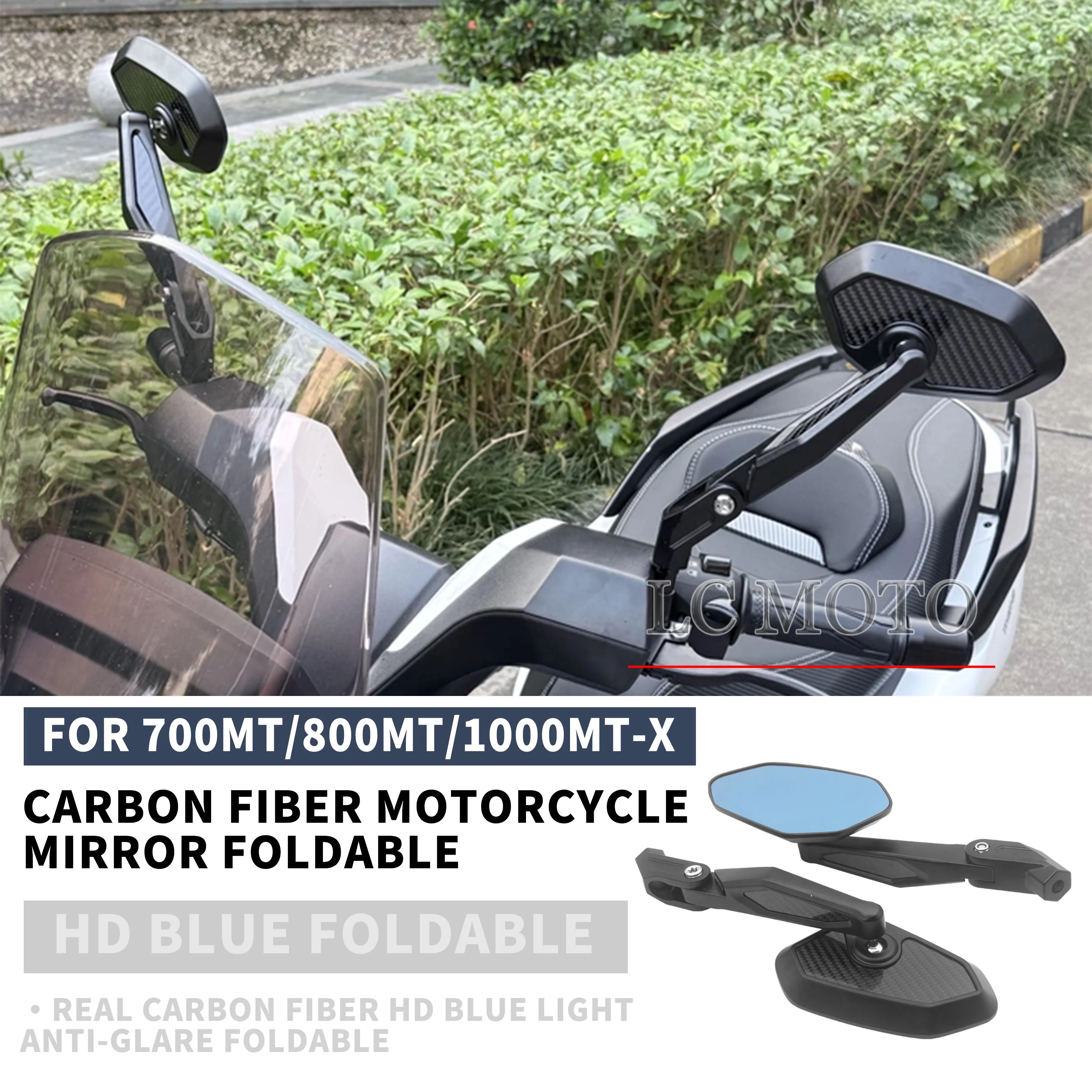 For CFMOTO 700MT/800MT/1000MTX MOTOrcycle Modification Carbon Fiber Foldable Rearview Mirror Anti-fog High-Definition Blue Light
