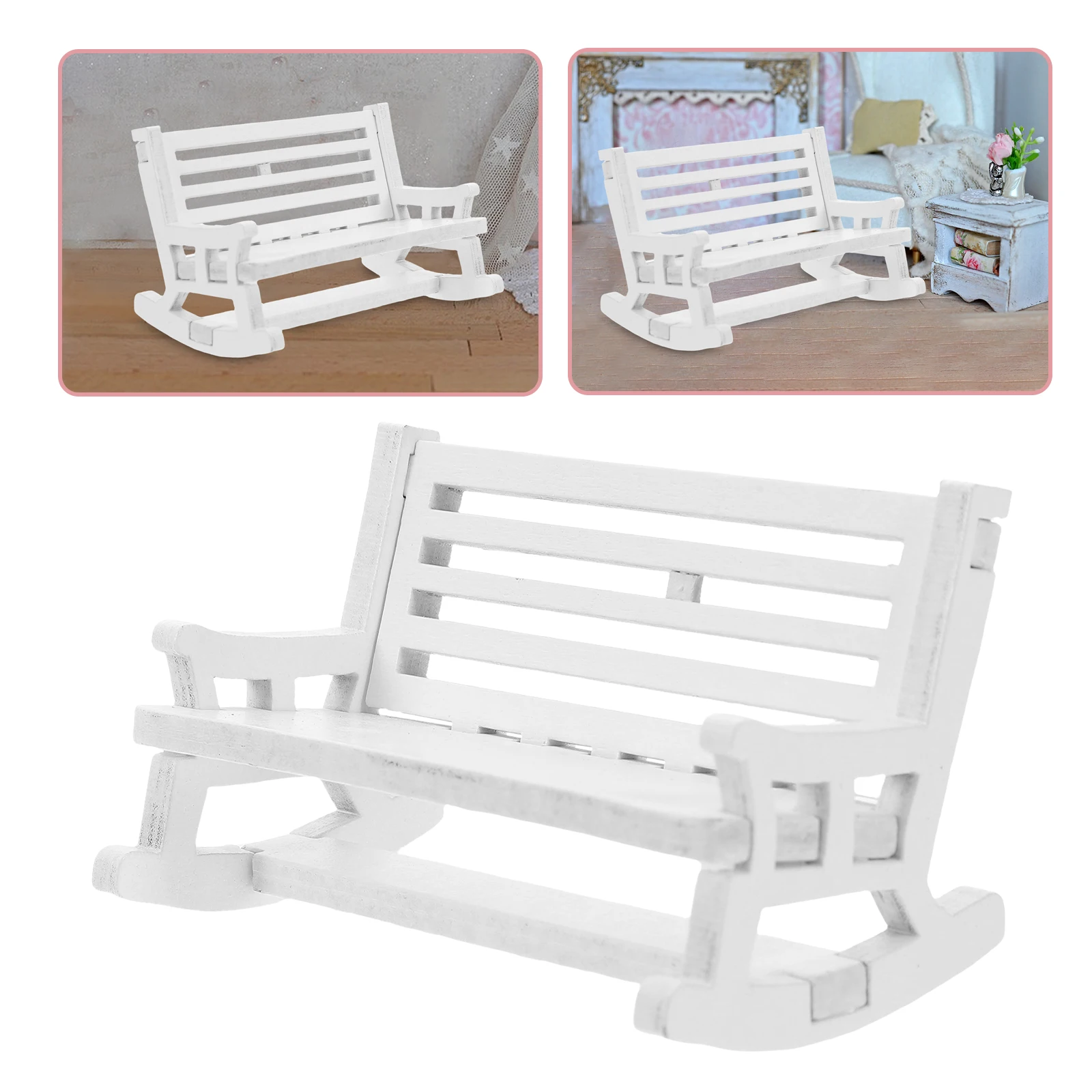 2 pezzi in miniatura a dondolo in legno vintage piccolo per casa delle bambole mini mobili ornamento decorazione del desktop micro paesaggio interno