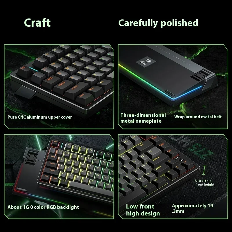 Mchose Z75 Wireless Keyboard Three Mode Aluminum Alloy Game Keyboard Full Key Hot Swap RGB with Metal Knob  Game Keyboard