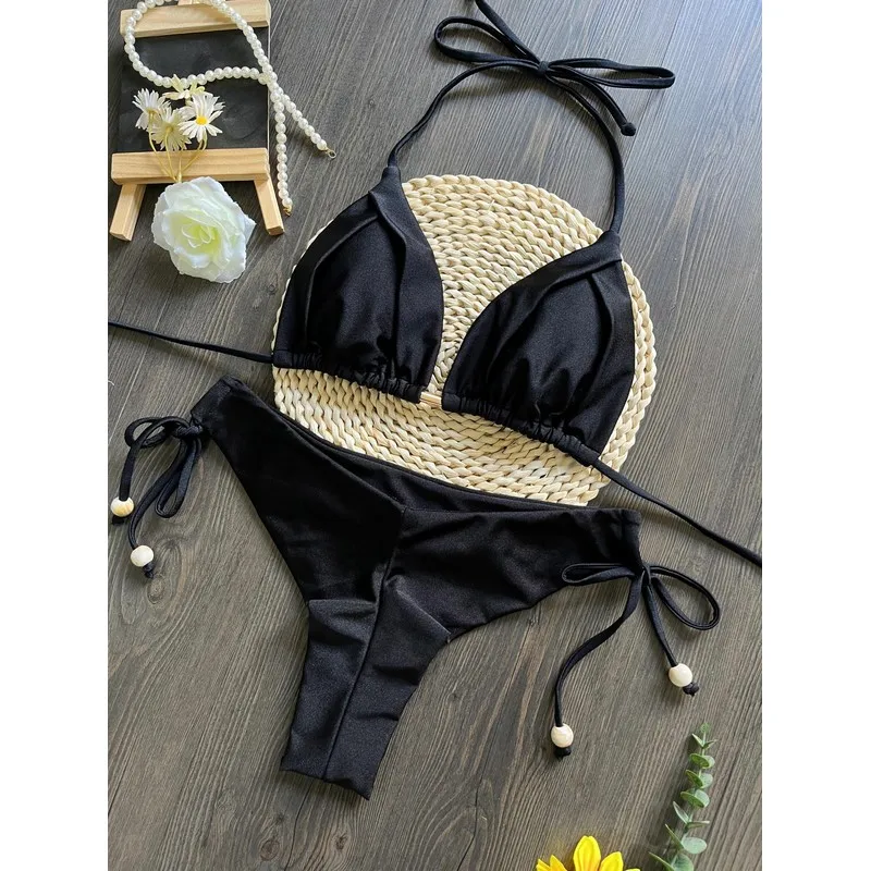 2026 New Womens Sexy Bikini Set Solid Color Swimwear Beach Bathing Suits Ladies Push Up Two Piece Summer Vacation Swim Trunks