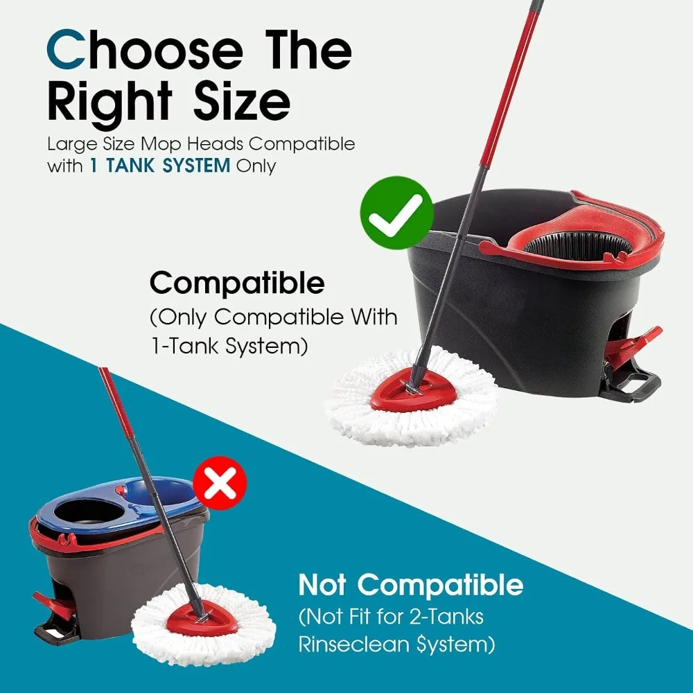 4 Pack Microfiber Mop Head Replacement for Triangle Spin Mops, Deep Cleaning, Reusable, Fits 1-Chamber Systems