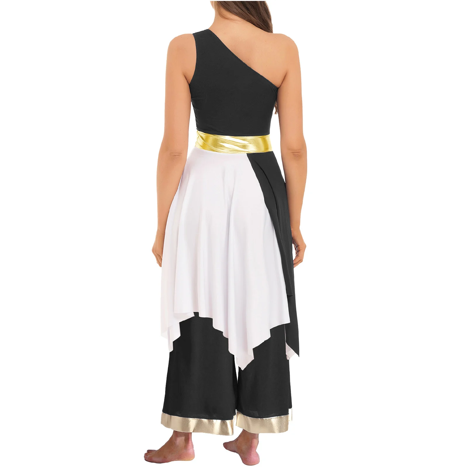 Womens Aanbidding Lof Lyrische Dans Set Een Mouwloze Schouderjurk + Broek 2-delige Dancewear Outfits voor Festival Stage Party