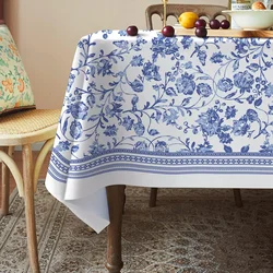 Blue Floral Rustic Rectangle Tablecloth Kitchen Dining Room Decor Waterproof Tablecloth for Table Holiday Party Decorations