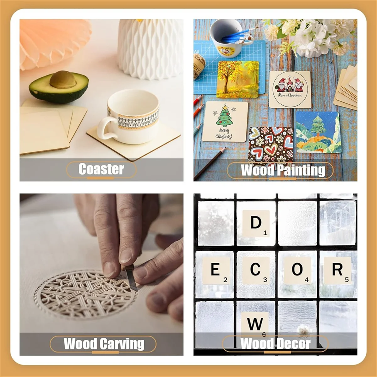 NNVC 80 Pcs Unfinished Wood Pieces 4x4Inch Blank Wood Squares for DIY Crafts, Painting, Engraving, Holiday Decor, Coasters