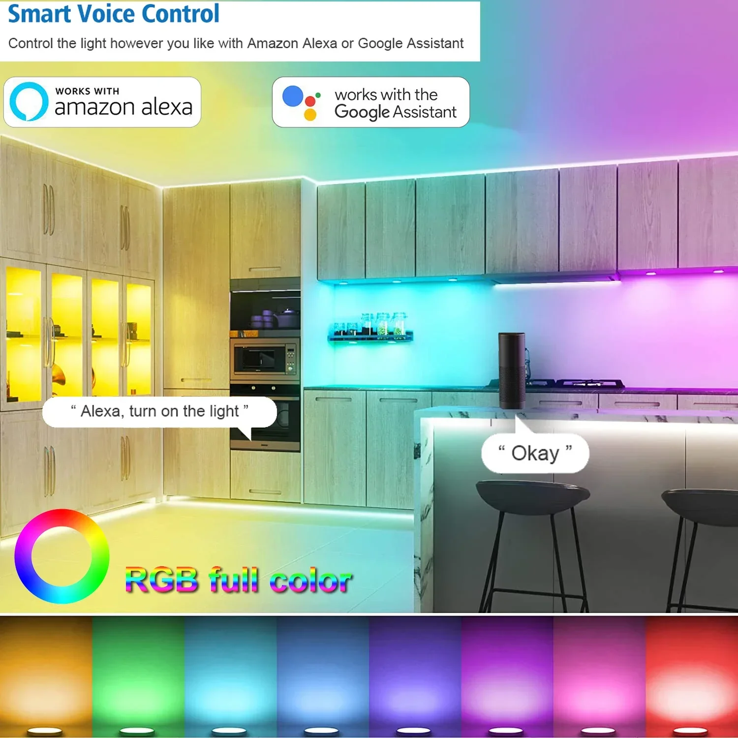 Aluminio Tuya Wifi Control RGB LED debajo del gabinete iluminación atenuación cocina mostrador muebles Kit de iluminación para Alexa Google Home