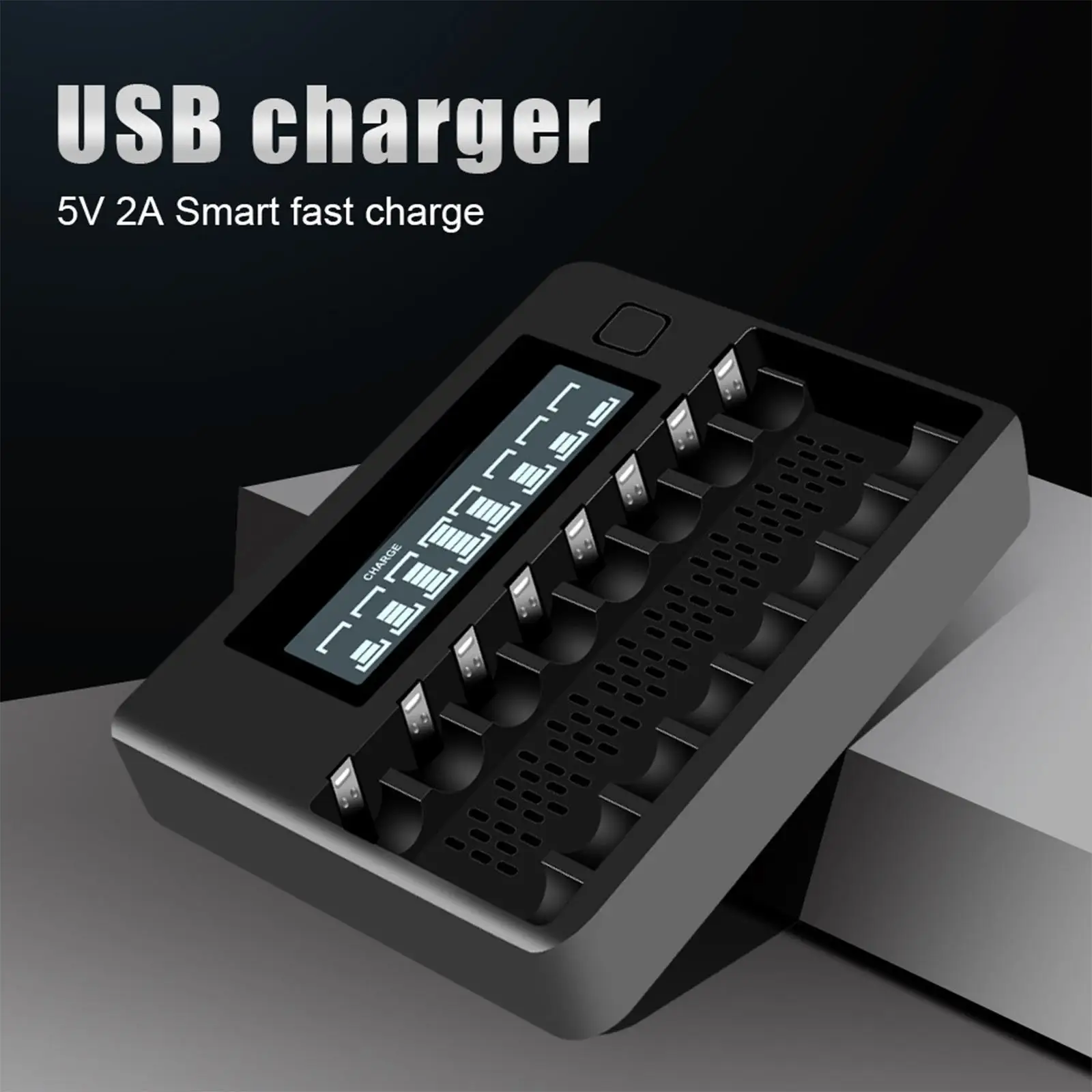 8 Slot Smart Battery Charger Individual Bays Charging LCD Display for AA AAA