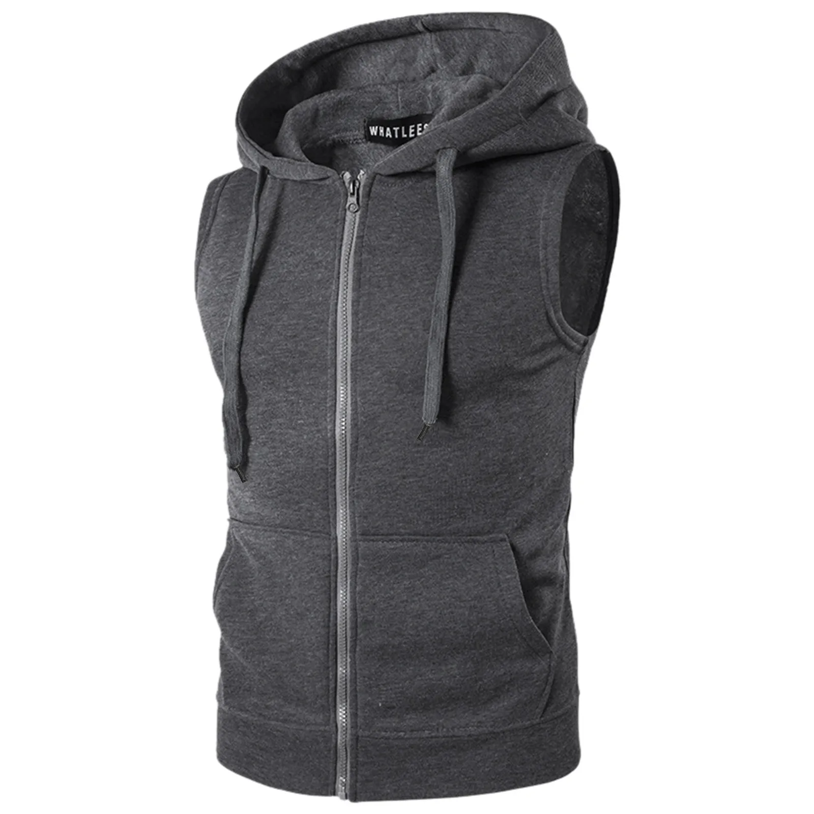 Men Spring Summer Vest Shirts Casual Sports Solid Color Tops Sleeveless Zipper Hoodie Loose Pocket Blouse Top Fashion Hoodie Top