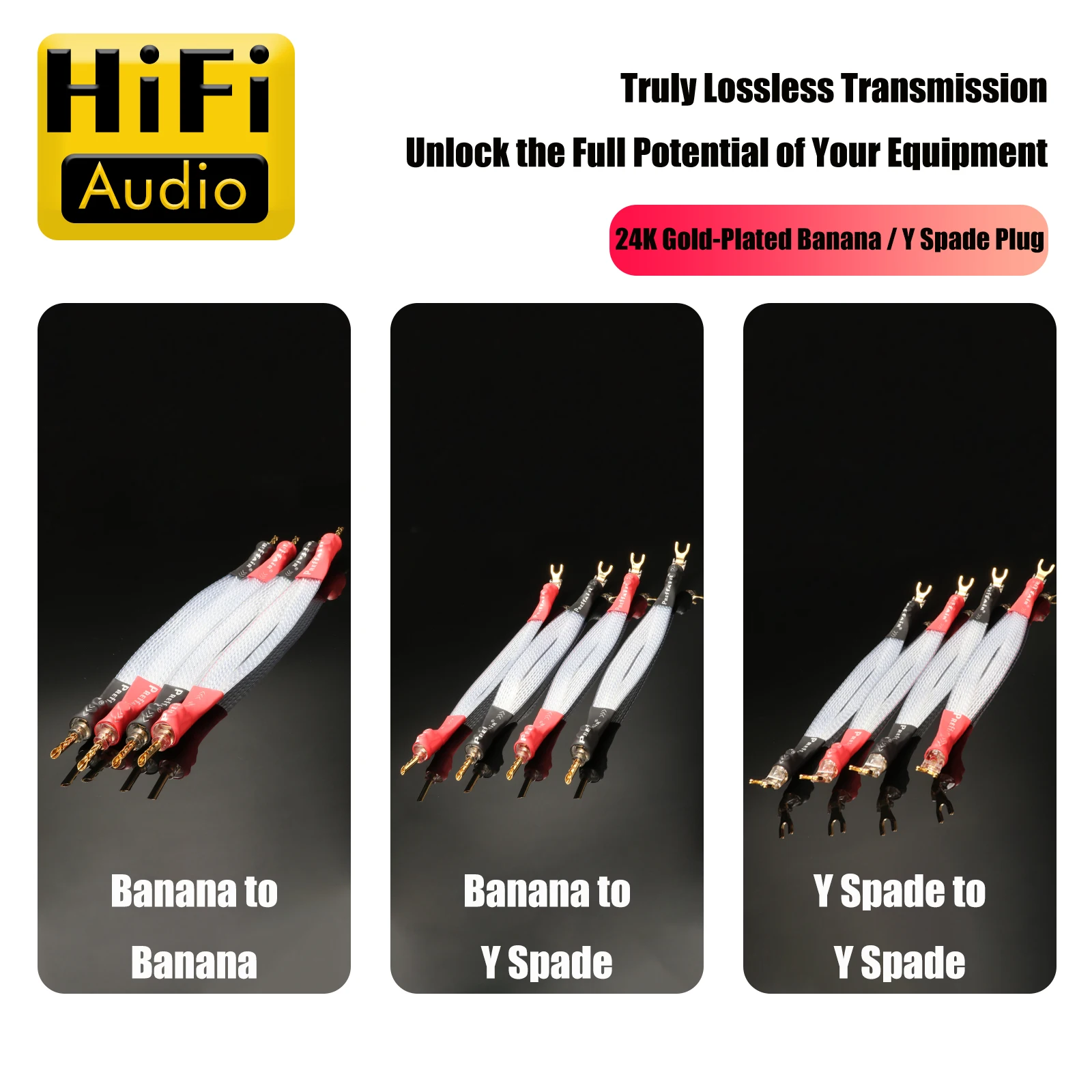 4Pcs Preffair OCC Copper Speaker Jumper Cable Silver Plated 24K Gold Plated Banana to Banana Audio Bridge Patch Cord