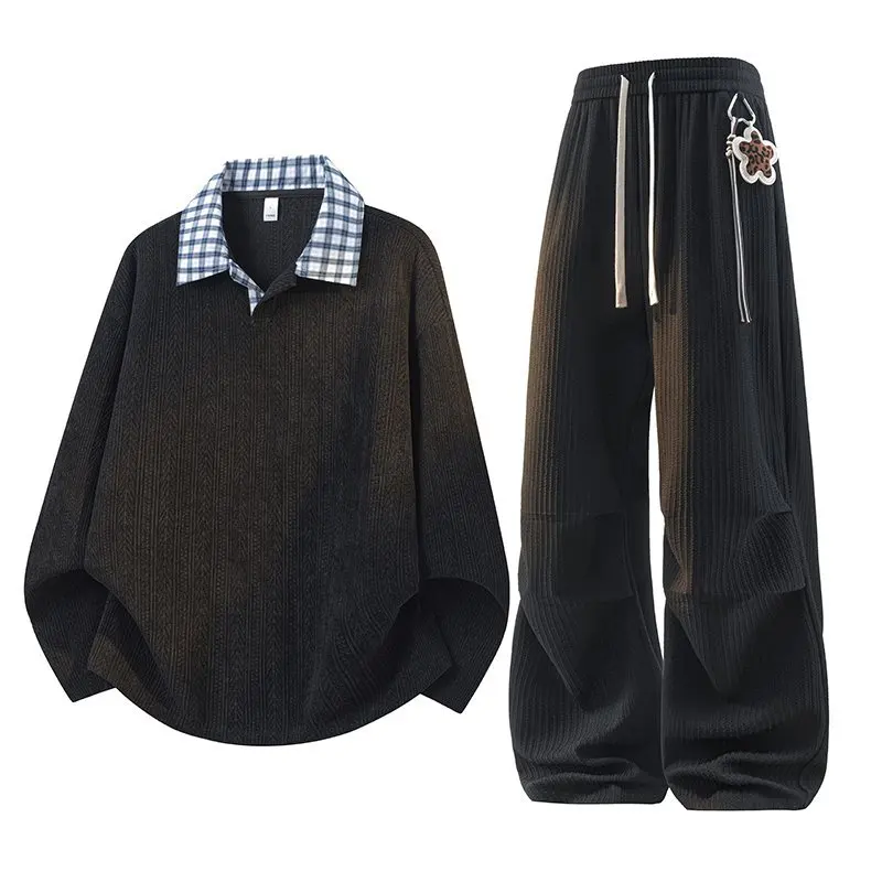 2026 Spring New Men's Set: Fashionable Long-Sleeve Sweatshirt and Casual Pants, American Style, Two-Piece Set for Sports