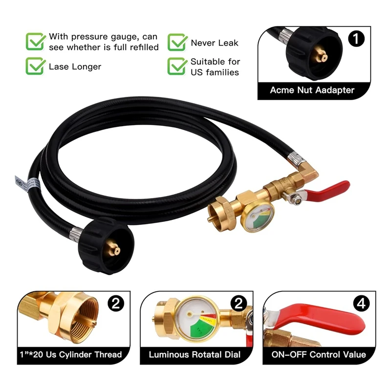 36Inch Propane Refill Adapter Hose,High Pressure Camping Grill(QCC/Type1 Inlet) 1LB Propane Gas Tank Adapter Connector