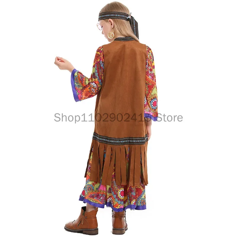 Halloween Vrouwen 70s Vrede Liefde Hippie Kostuums Volwassen Kinderen Meisjes Kwasten Hippie Kostuum Purim Dag Mardi Gras Party Fancy Dress