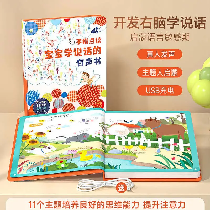Finger Touch Reading Chinese Literacy Sound Book, Interactive Early Enlightenment Learning Book for Preschool Kids