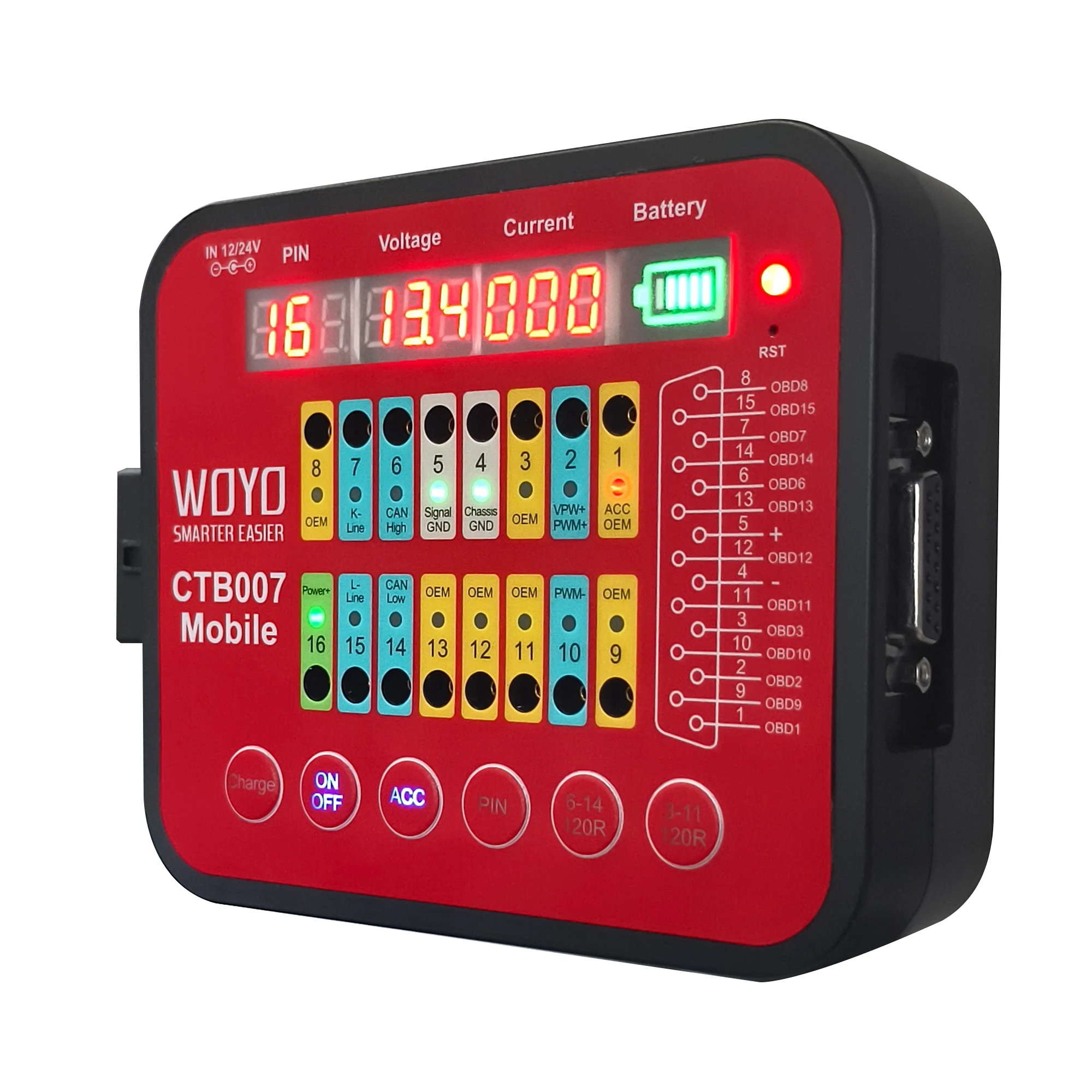 

WOYO CTB007 Mobile ECU Circuit Board Testing Tools 12V 24V OBD2 Breakout Test Box with 120 ohm Resistor Portable CAN Tester