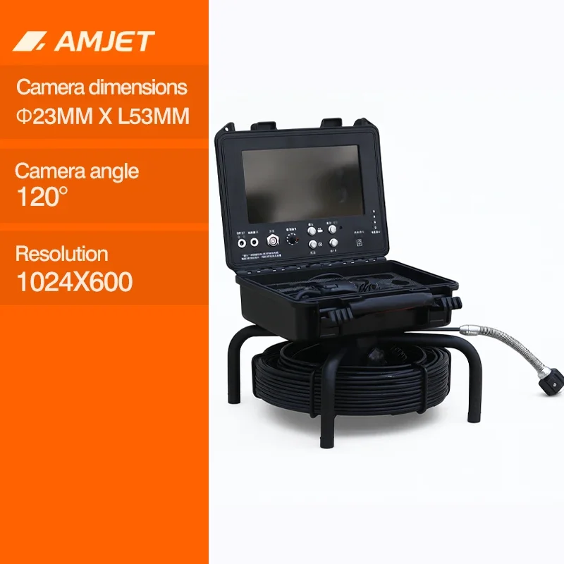 

AMJET DrainEye-R8 Mini 9-дюймовый цветной ЖК-монитор, подводная камера для осмотра труб, 100 м, 512 Гц, для коммерческих канализационных камер