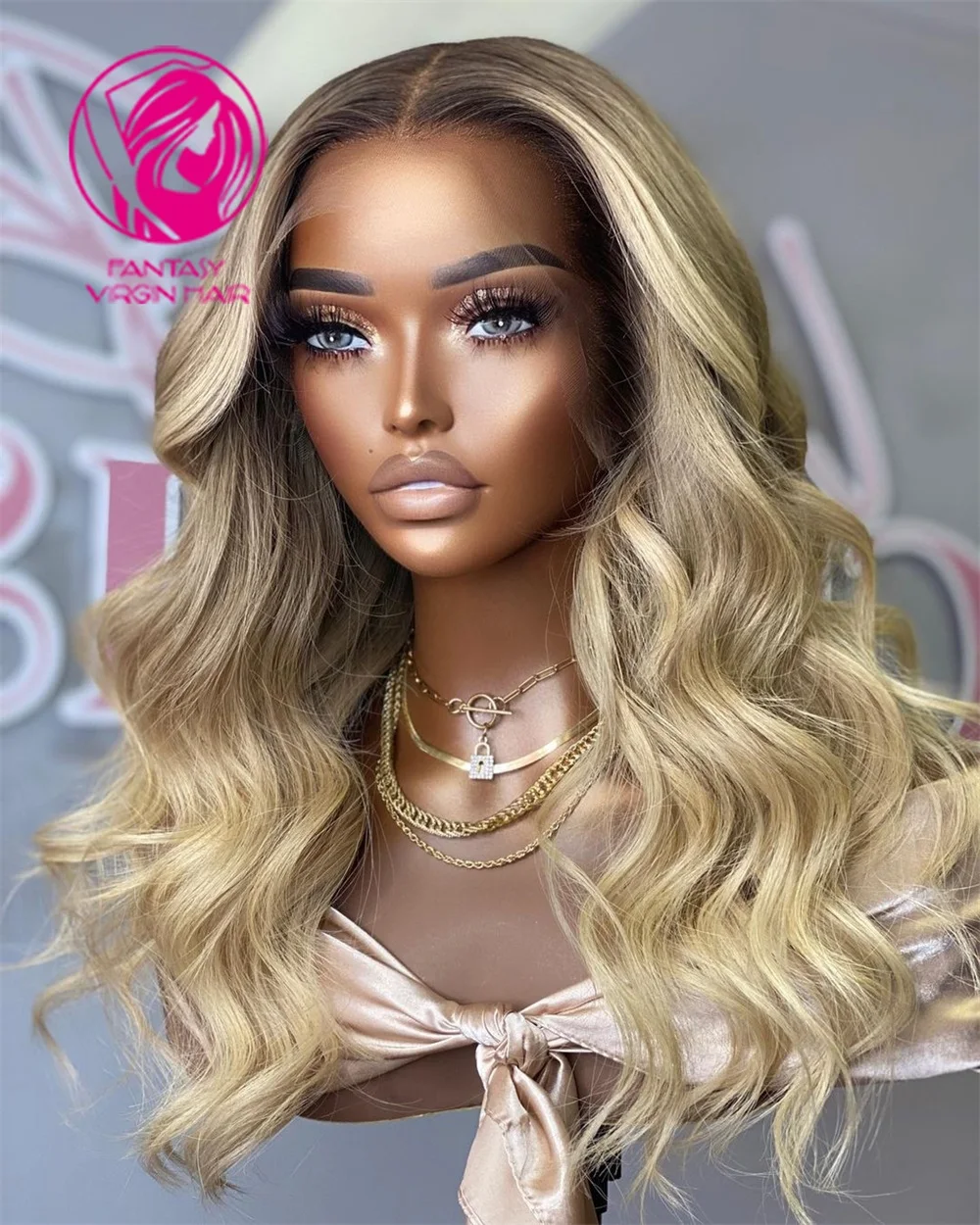 

13*4 Lace Front Human Hair Wigs Wavy Ash Blonde Honey Blonde #27 Full Lace Human Hair Wig Highlight Colored For White Women