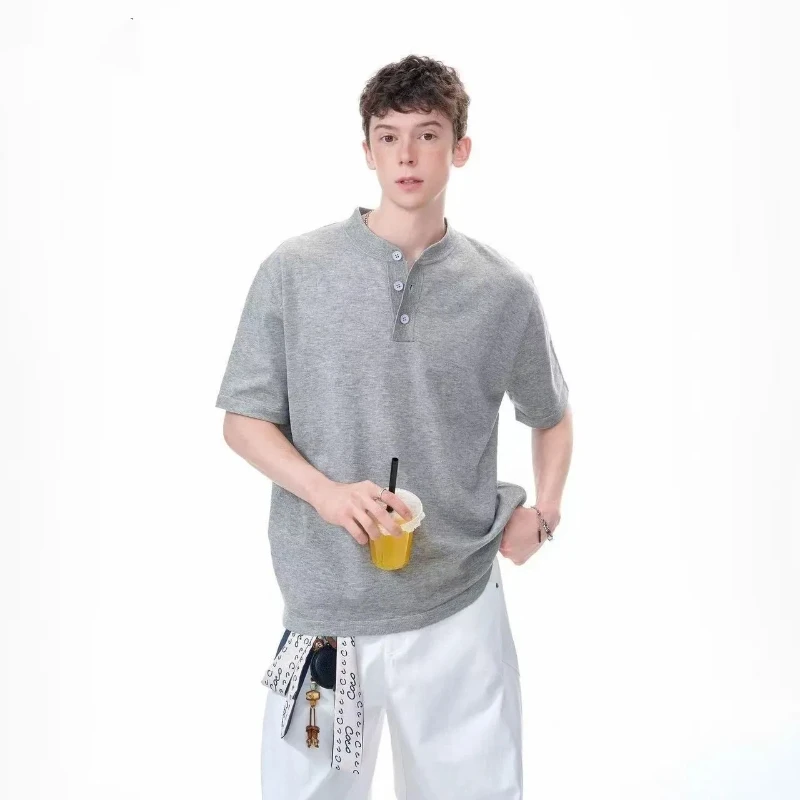 Men Summer American Cleanfit Old Money Style Henley Neck Solid Short Sleeve Casual Tee Tops 2Pcs Optional S-3XL