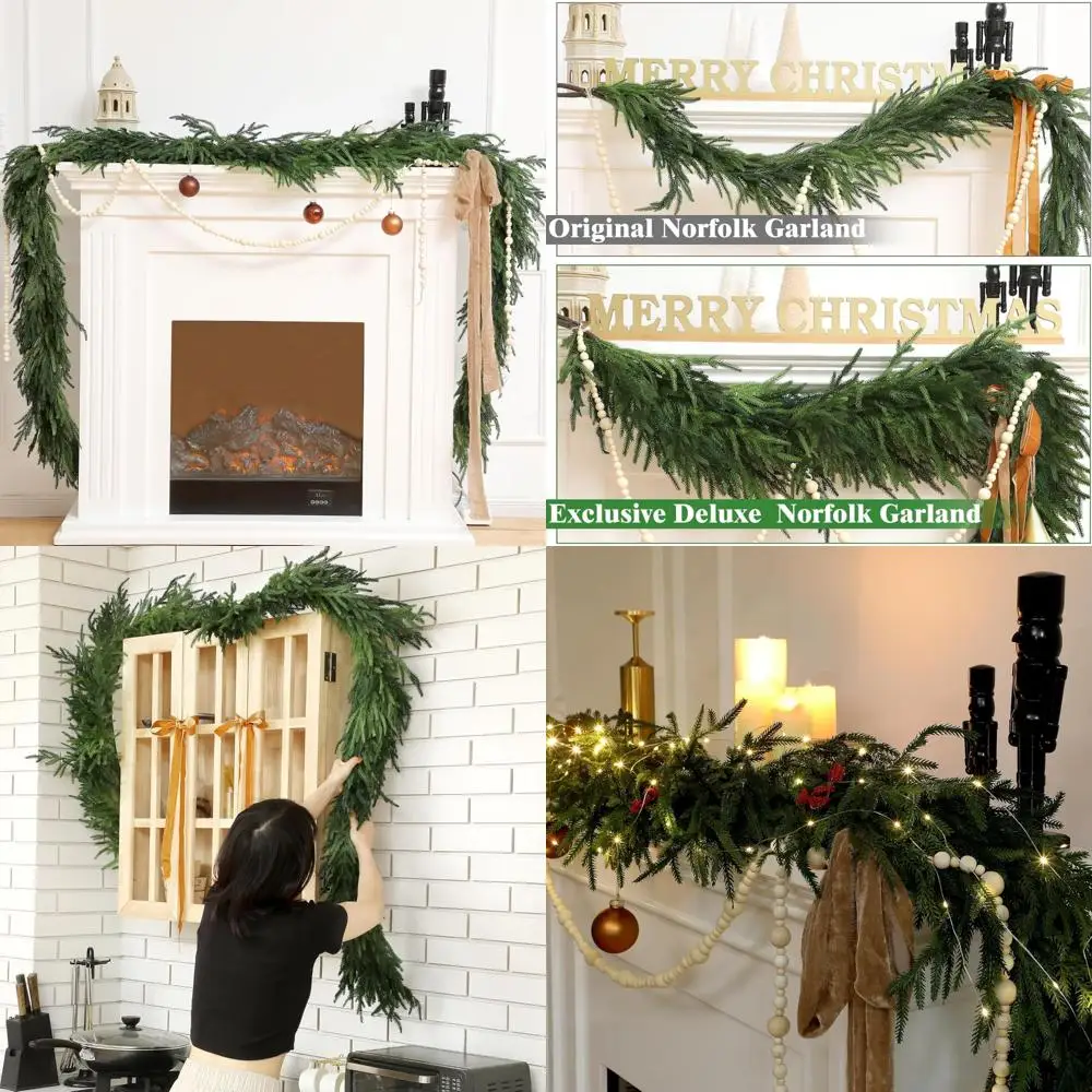 

Realistic Deluxe 9 Feet Norfolk Pine Greenery Garlands for Holiday Decorations, Ideal for Mantle and Table Settings
