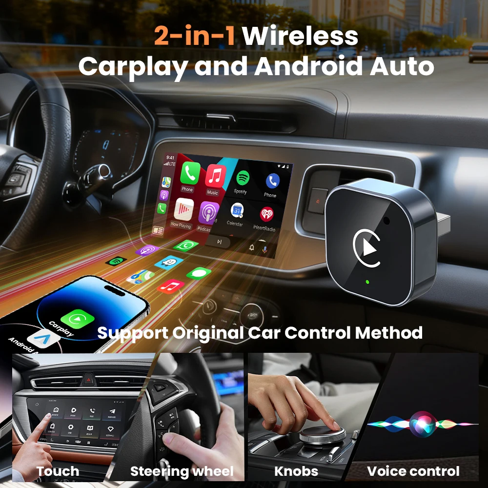 2in1 محول CarPlay اللاسلكي اللاسلكي أندرويد السيارات دونغل أنظمة السيارة الذكية AI صندوق ذكي لشركة فولكس فاجن تويوتا نيسان هوندا MG #4