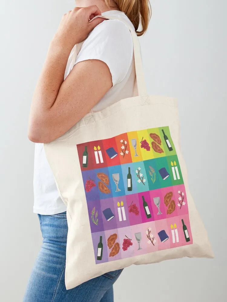 Shabbat Shalom Spectrum Tote Bag bags luxury women shopping bag canvas tote bags Canvas stote bag
