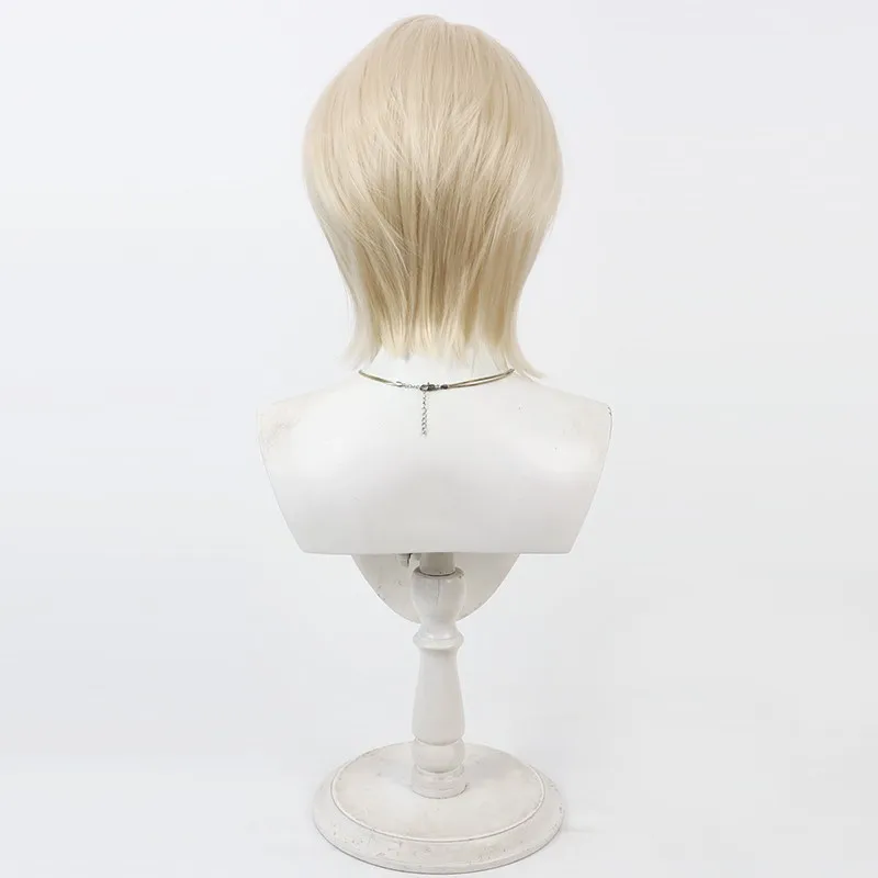 لعبة ليمبوس كومباني فاوست شعر مستعار كوسبلاي قصير أصفر فاتح مقاوم للحرارة شعر صناعي للهالوين كرنفال دعائم حفلات النساء والرجال