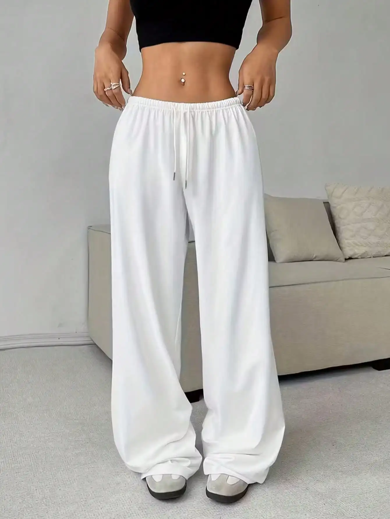 2026 Damen Casual Ganzjahres-Laufhose - Bequeme, lockere, einfarbige Hose mit Kordelzug und elastischem Bund, weites Bein – Detail 7