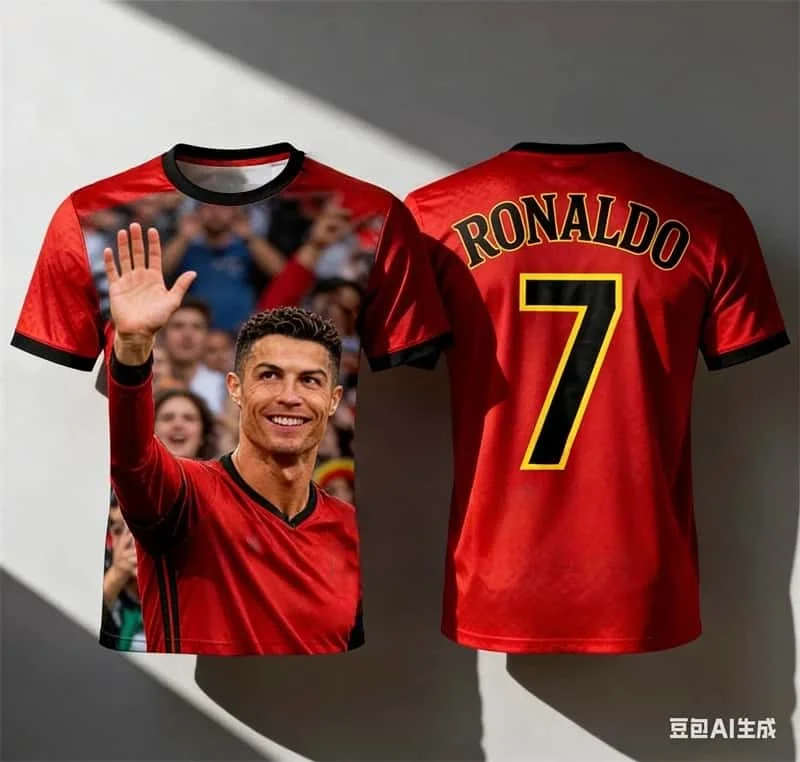 A Must-have for Fans' Families! Adult and Children's Parent-child CR7 3D Print Short-sleeve Supportive Sports Casual Wear