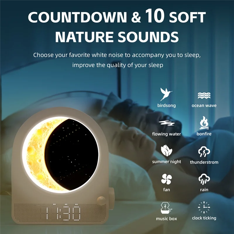 

ABFU-Alarm Clock Sunrise Wake Up Light, Night Lamp Clocks For Bedrooms With Meteors Lights, Dual Alarm Clock
